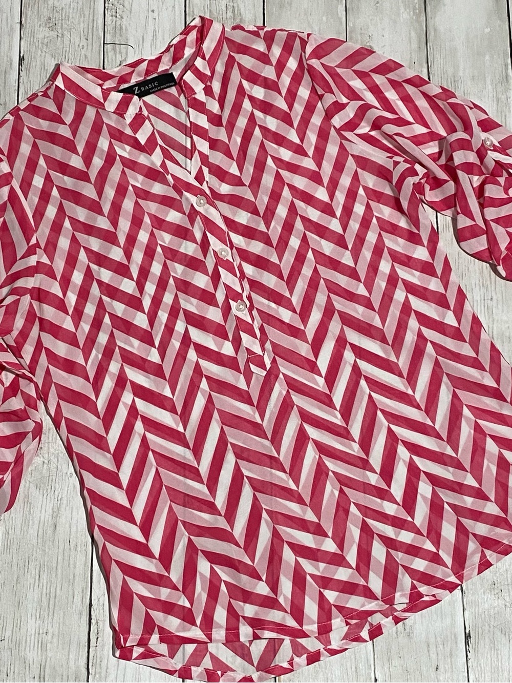 Pink Chevron Button-Front Women's Blouse